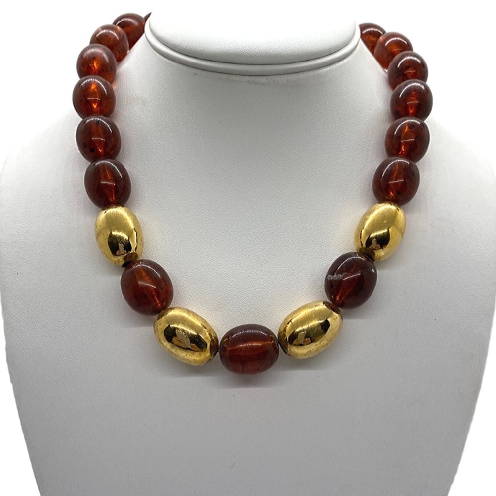 Vintage Napier Amber & Gold Bead Necklace